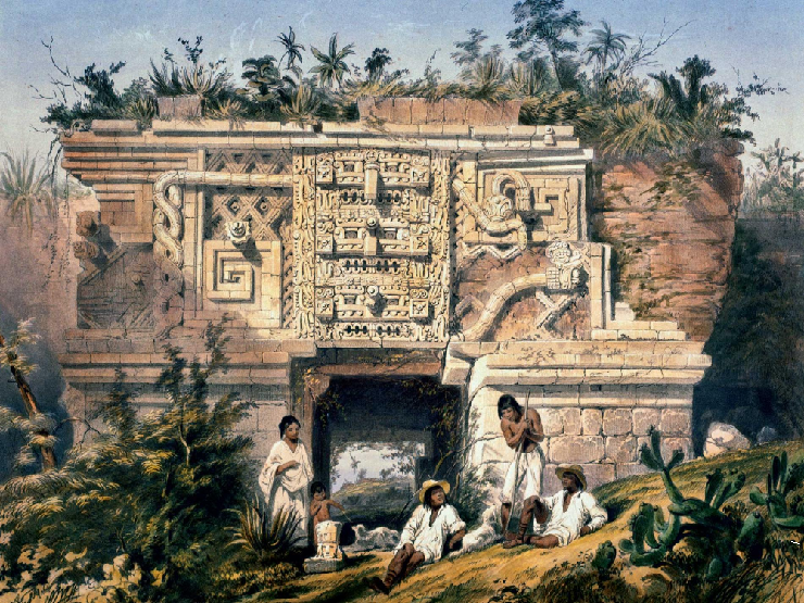Остаци мајанских храмова на Јукатану,  цртеж Фредерика Кетервуда