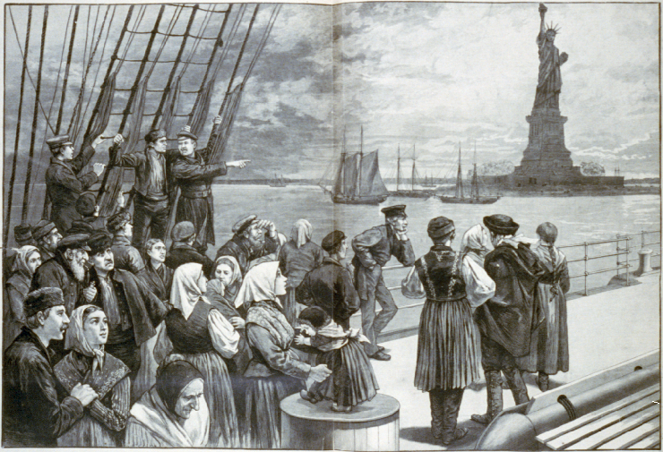 Усељеници у Америку, илустрација из 1887.