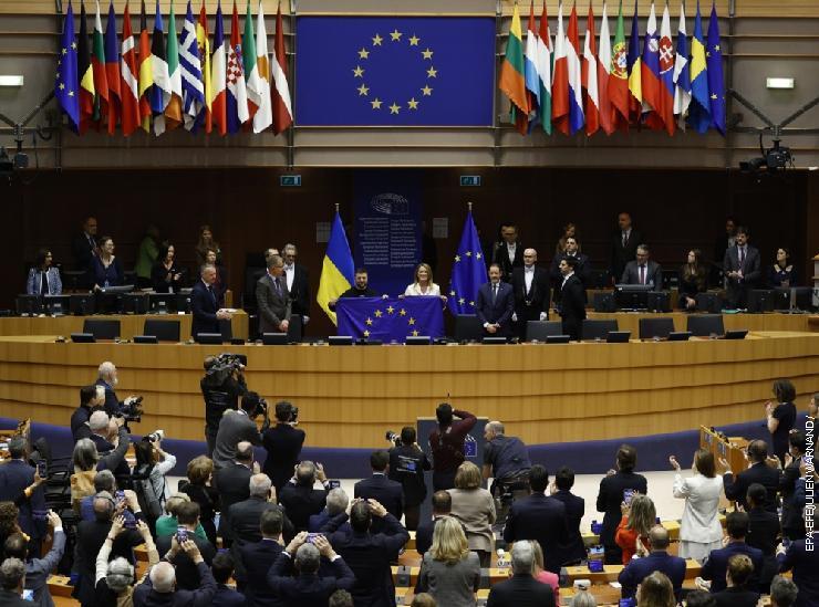 Председник Украјине Володомир Зеленски у Европском парламенту фебруара 2023.