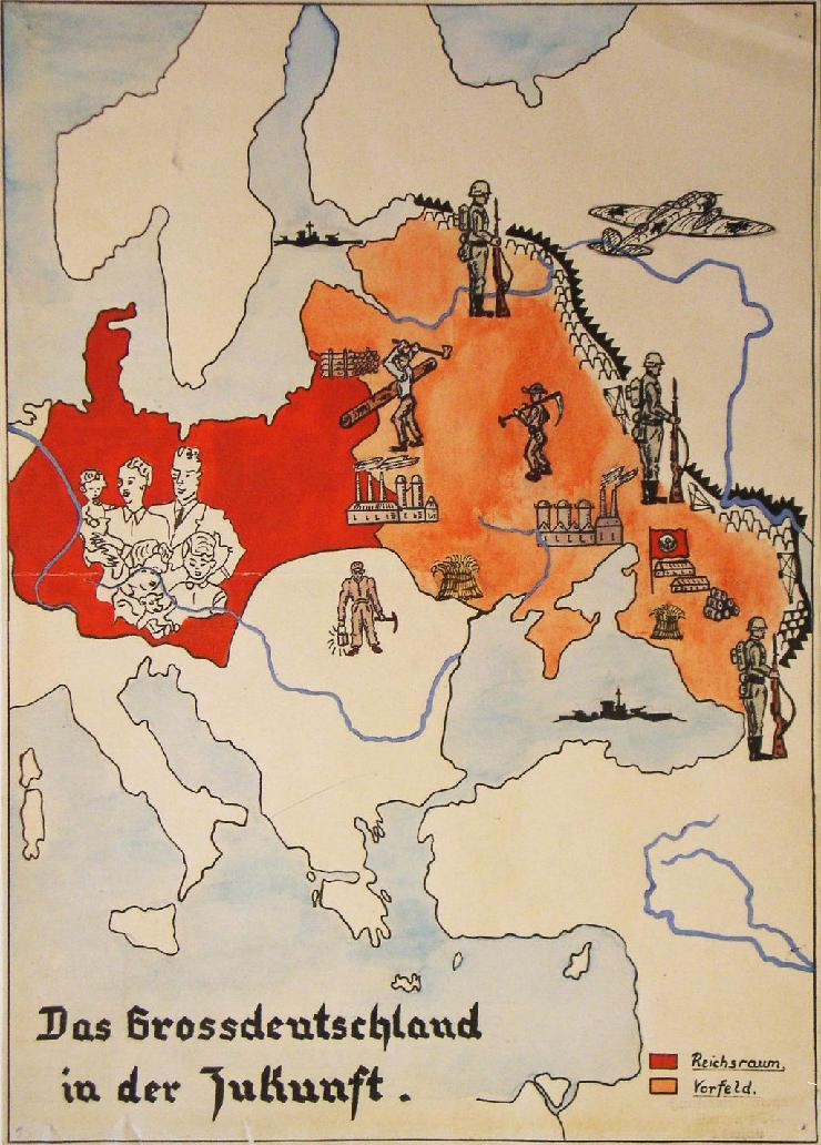 „Velika Nemačka u budućnosti“, planirana germanska kolonizacija istočnoevropskih regiona na propagandnoj mapi iz 1943. godine.