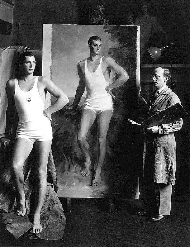 Вајсмилер позира уметнику Џону Хабарду Ричу, 1929.