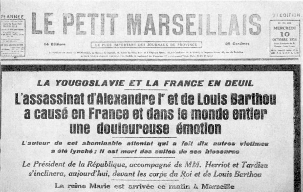 Вест о атентату у француским новинама,10. октобра 1934.